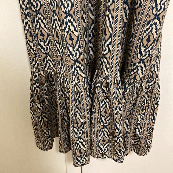 Imoga Pima NWT Organic Cotton Midi Shift Dress in Tan/Navy Ikat Print. Size 12. - Picture 4 of 7